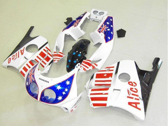 1990-1998 Honda CBR250RR MC22 Motorcycle Fairings - White Red Blue Star Alice UK