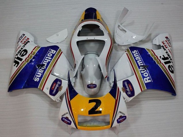 1994-1996 Honda NSR250R MC28 P4 Motorcycle Fairings - White Blue Yellow Gold Rothmans Elf 2 UK