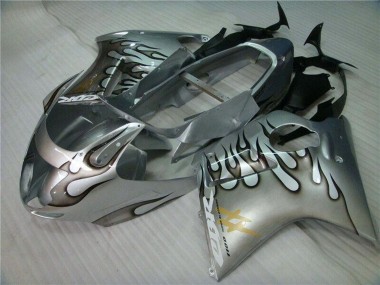 Best 1996-2007 Honda CBR1100XX Blackbird Motorcycle Fairing - Silver Black Flame UK