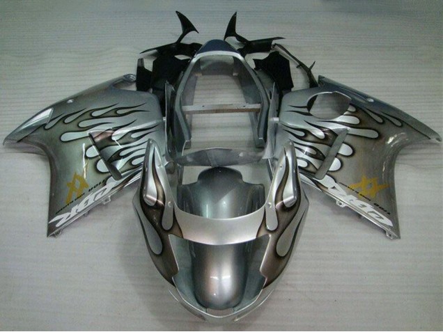 1996-2007 Honda CBR1100XX Blackbird Motorcycle Fairing - Silver Black Flame UK