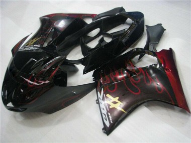 Best 1996-2007 Honda CBR1100XX Blackbird Abs Motorcycle Fairings - Glossy Black Red Flame UK