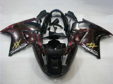 Best 1996-2007 Honda CBR1100XX Blackbird Abs Motorcycle Fairings - Glossy Black Red Flame UK