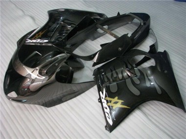 Best 1996-2007 Honda CBR1100XX Blackbird Motorcycle Fairings - Glossy Black Silver Flame UK