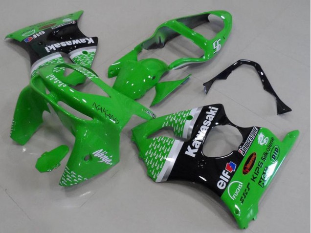 1998-1999 Kawasaki ZX6R Motorcycle Fairings - Green White Silver Glossy Black UK