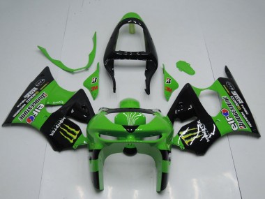 Best 1998-1999 Kawasaki ZX6R Motorcycle Fairings - Green Glossy Black Yellow Elf Bridgestone Monster UK