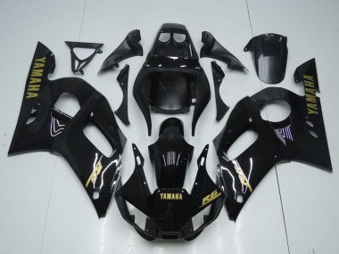 Best 1998-2002 Yamaha YZF R6 Motorcycle Fairings - Glossy Black Gold Decals UK