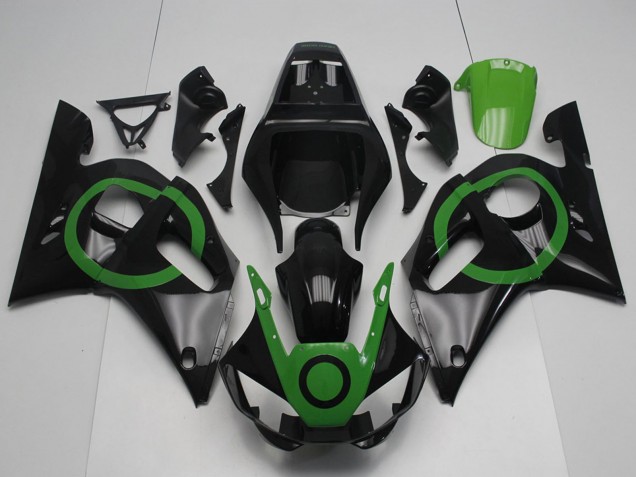 1998-2002 Yamaha YZF R6 Motorcycle Fairings - Glossy Black Green Circle UK