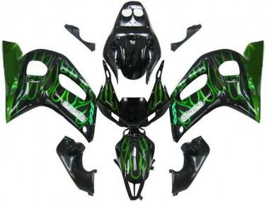 Best 1998-2002 Yamaha YZF 600 R6 Motorcycle Fairings - Glossy Black Green Flame UK