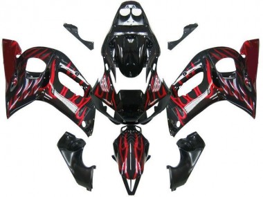 Best 1998-2002 Yamaha YZF 600 R6 Motorcycle Fairings - Glossy Black Red Flame UK
