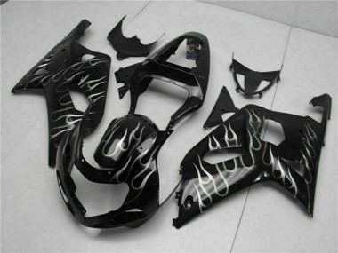 Best 2001-2003 Suzuki GSXR 600/750 Motorcycle Fairings - Glossy Black Silver Flame UK