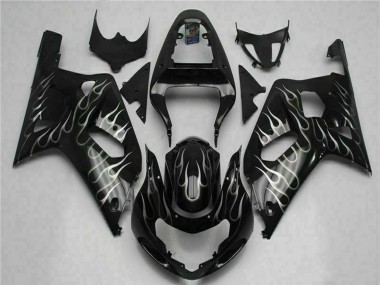 Best 2001-2003 Suzuki GSXR 600/750 Motorcycle Fairings - Glossy Black Silver Flame UK