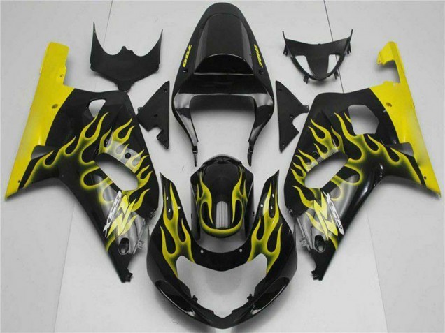 2001-2003 Suzuki GSXR 600/750 Motorcycle Fairings - Glossy Black Yellow Flame UK