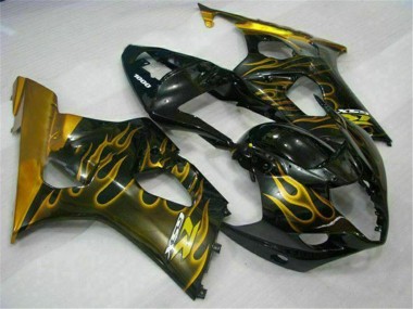 Best 2003-2004 Suzuki GSXR 1000 Motorcycle Fairings - Glossy Black Gold Flame UK
