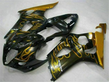 Best 2003-2004 Suzuki GSXR 1000 Motorcycle Fairings - Glossy Black Gold Flame UK