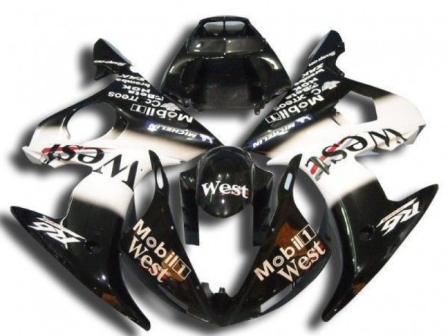 2003-2004 Yamaha YZF R6 Motorcycle Fairings - Glossy Black White Mobil West Michelin UK