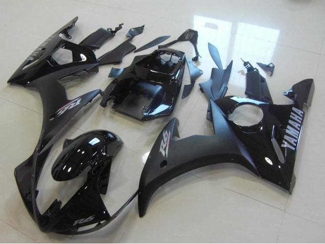 2003-2004 Yamaha YZF R6 Motorcycle Fairings - Glossy Black Matte Black Silver Decals UK