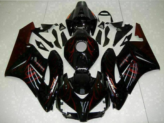 2004-2005 Honda CBR1000RR Motorcycle Fairings - Glossy Black Red Flame UK