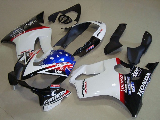 2004-2007 Honda CBR600 F4i Motorcycle Fairings - White Red Blue Glossy Black Star Lee Carrera UK