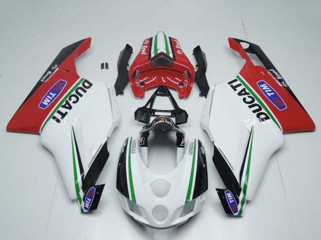 2005-2006 Ducati 749 999 Motorcycle Fairings - White Red Green Glossy Black Enel Generali Tim UK