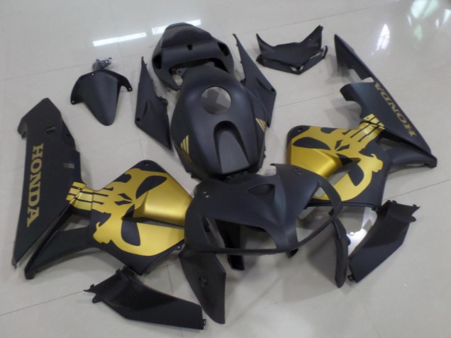 2005-2006 Honda CBR600RR Motorcycle Fairings - Matte Black with Gold Skull UK