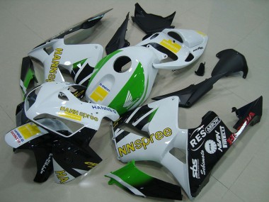 Best 2005-2006 Honda CBR600RR Motorcycle Fairings - White Green Yellow Glossy Black Hannspree UK