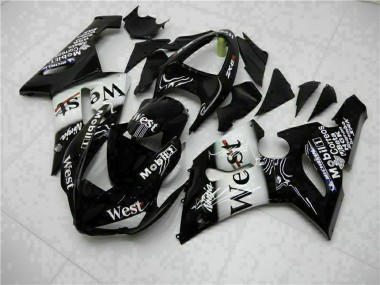 Best 2005-2006 Kawasaki ZX6R Motorcycle Fairings - Glossy Black White West UK