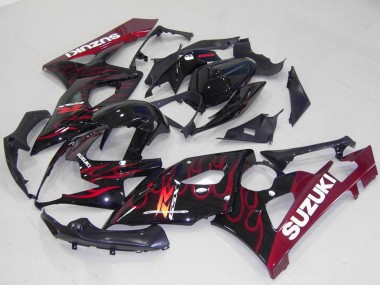 Best 2005-2006 Suzuki GSXR 1000 Motorcycle Fairings - Glossy Black Red Flame UK