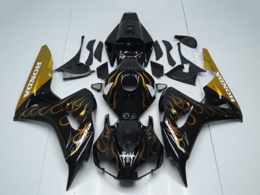 Best 2006-2007 Honda CBR1000RR Motorcycle Fairing - Glossy Black Gold Flame UK