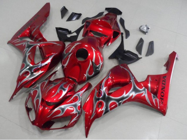 2006-2007 Honda CBR1000RR Motorcycle Fairings - Red Black Silver Flame UK