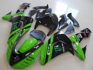 Best 2006-2007 Kawasaki ZX10R Motorcycle Fairings - Green Glossy Black Monster Racing UK