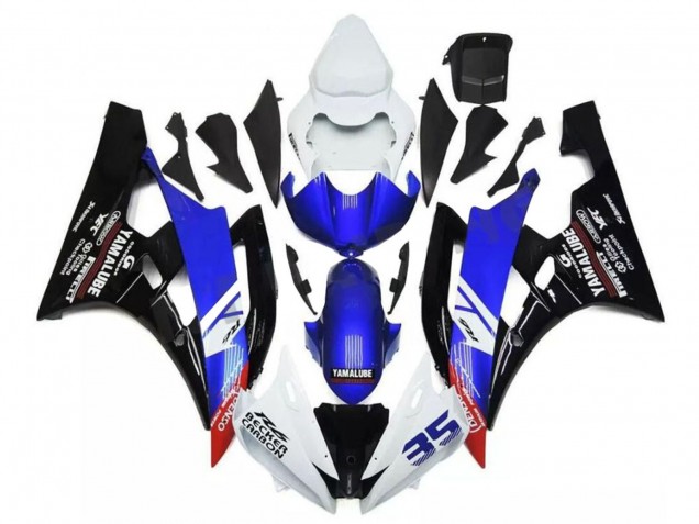 2006-2007 Yamaha YZF R6 Motorcycle Fairings - White Blue Glossy Black Yamalube Becker Carbon UK