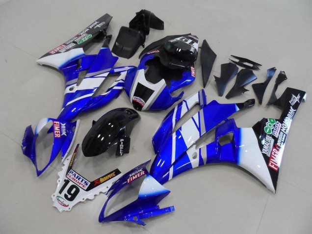 2006-2007 Yamaha YZF R6 Motorcycle Fairings - White Blue Glossy Black Fimer Yamalube UK