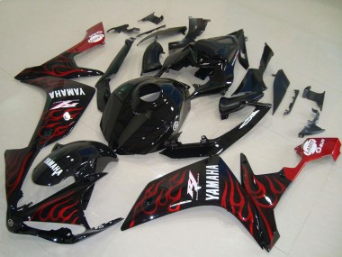 Best 2007-2008 Yamaha YZF R1 Motorcycle Fairings - Glossy Black Red Flame UK