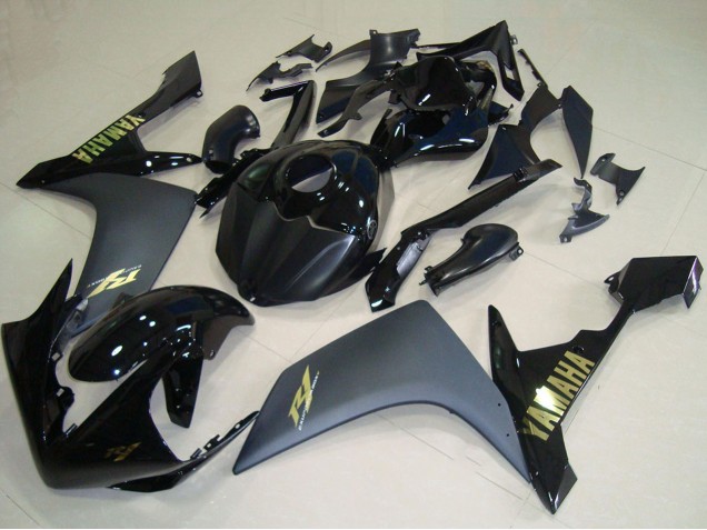 2007-2008 Yamaha YZF R1 Motorcycle Fairings - Glossy Black Matte Black Gold UK