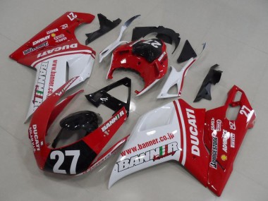Best 2007-2014 Ducati 1098 Motorcycle Fairings - White Red Glossy Black Banner 27 UK