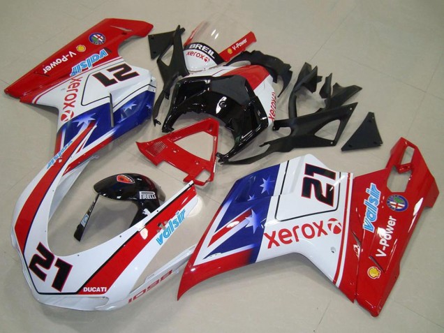 2007-2014 Ducati 1098 Motorcycle Fairings - White Red Blue Glossy Black Valsir Xerox 21 UK