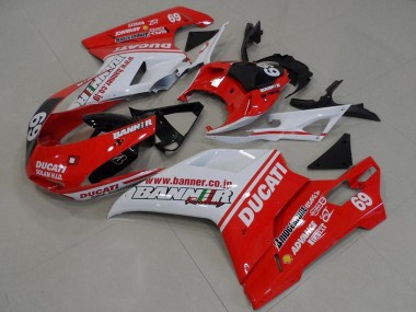 Best 2007-2014 Ducati 848 1098 1198 Motorcycle Fairings - White Red Glossy Black Banner 69 UK