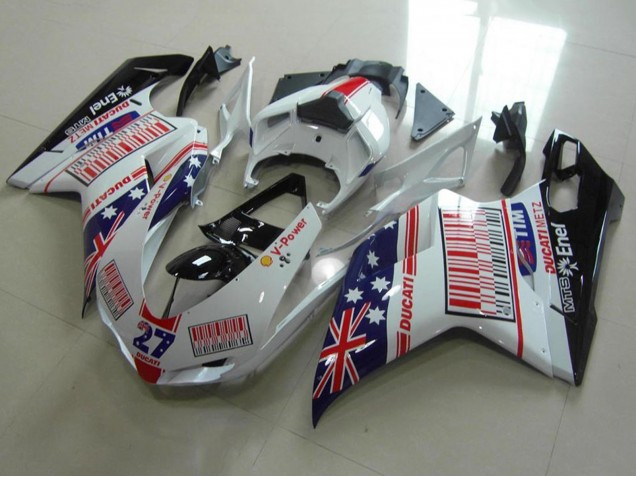 2007-2014 Ducati 848 1098 1198 Motorcycle Fairings - White Blue Red Glossy Black American Flag Tim 27 UK