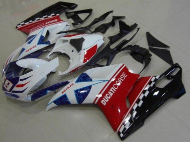 Best 2007-2014 Ducati 848 Motorcycle Fairing - White Red Blue Glossy Black Corse 69 UK