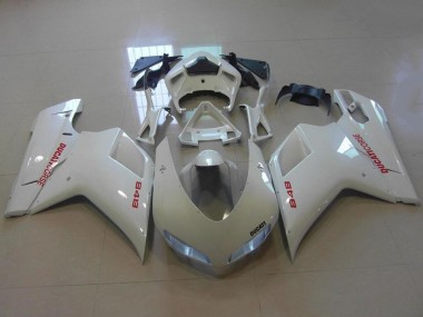 Best 2007-2014 Ducati 848 Motorcycle Fairings - Glossy White Red Decals UK