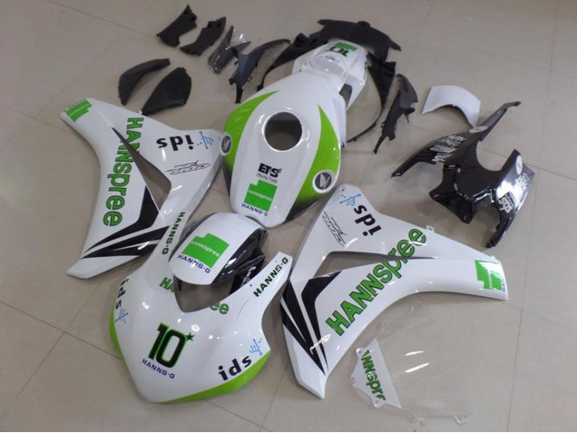 2008-2011 Honda CBR1000RR Motorcycle Fairings - White Green Glossy Black Hannspree 10 UK