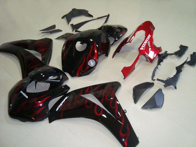 2008-2011 Honda CBR1000RR Motorcycle Fairings - Glossy Black Red Flame Racing UK