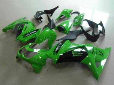 Best 2008-2012 Kawasaki ZX250R Motorcycle Fairings - Green Glossy Black Monster UK