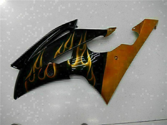 2008-2016 Yamaha YZF R6 Motorcycle Fairings - Glossy Black Gold Flame UK