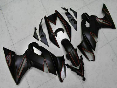 Best 2009-2011 Kawasaki EX650 Motorcycle Fairings - Matte Black Red Stripe UK