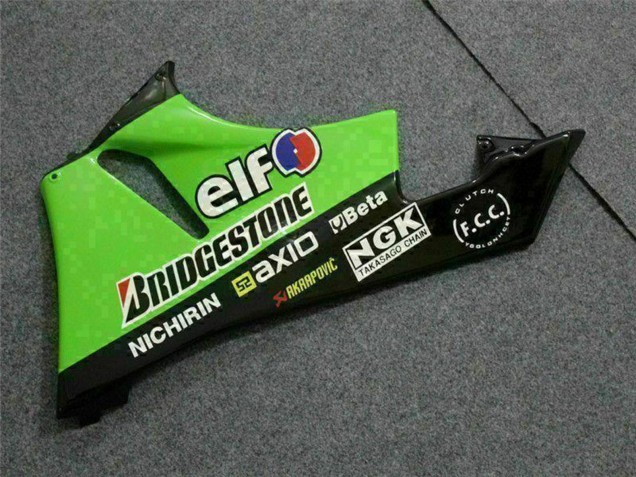 2009-2012 Kawasaki ZX6R Motorcycle Fairings - Green Glossy Black Elf Touch4 Bridgestone UK