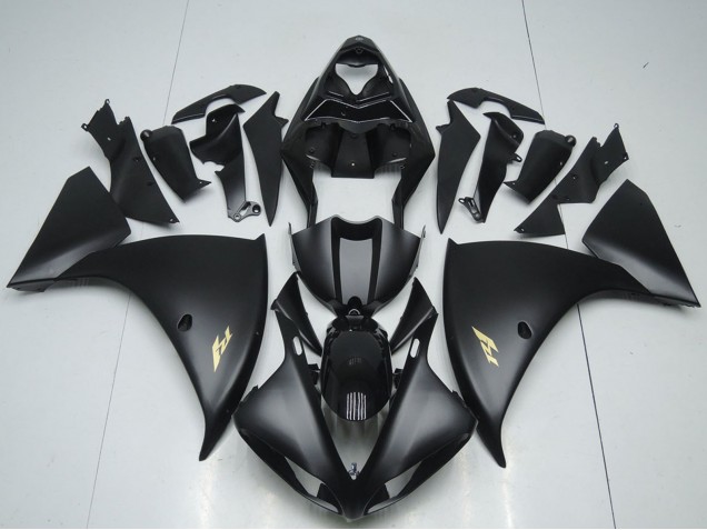 2012-2014 Yamaha YZF R1 Motorcycle Fairings - Glossy Black Matte Black Gold Decals UK