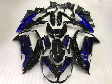Best 2012-2016 Kawasaki EX650 Motorcycle Fairings - Glossy Black Blue Flame UK