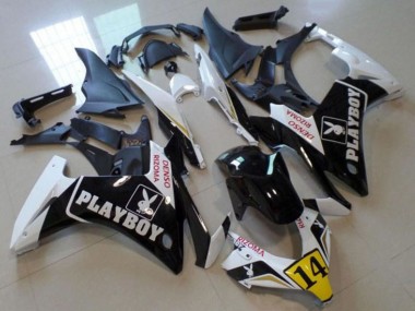 Best 2013-2015 Honda CBR500R Motorcycle Fairings - White Yellow Glossy Black Playboy 14 UK