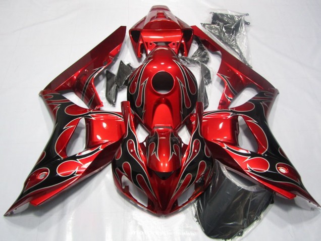 2006-2007 Honda CBR1000RR Motorcycle Fairing - Red Glossy Black Flame UK